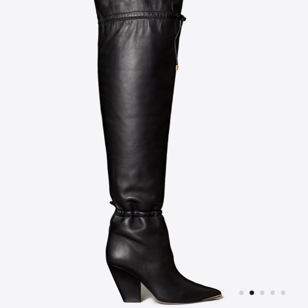 TORY BURCH LILA OVER THE KNEE BLACK NAPPA LEATHER BOOTS SIZE 8 - Picture 9 of 9